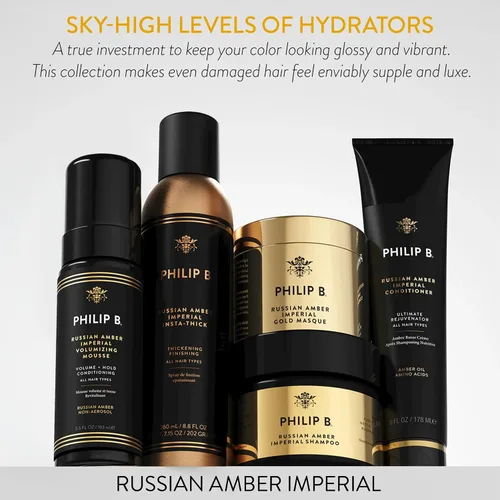Vista 4 de PHILIP B Russian Amber Imperial Champú, 3 fl. oz. (3.0 fl oz) – Limpiador protector de color que restaura el cabello encrespado sobreprocesado