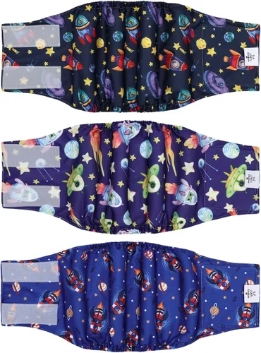 Vista 24 de CuteBone - Pañales lavables para perro macho, banda abdominal, paquete de 3 unidades, color negro, modelo DM54XS