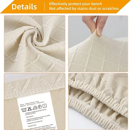 Vista 4 de YISUN Fundas de banco de jacquard para comedor, funda elástica lavable y extraíble para banco, protector de asiento rectangular para bancos de Beige