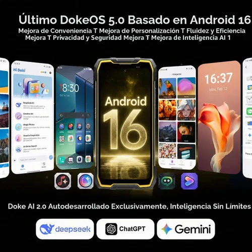 Vista 4 de Blackview Rock 2 Pro 5G Teléfono resistente Android 16, 15000mAh/33W Dual 400LM luz de camping, 32 (8+24) GB+256GB/2TB Smartphone resistente Negro