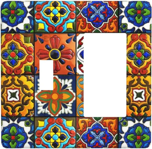 Vista 9 de Azulejos Negros Texturas Modernas Retro Marruecos 1 Gang Cubierta de Interruptor de Luz Sin Dispositivo Placa de Pared en Blanco Decorativa Placa