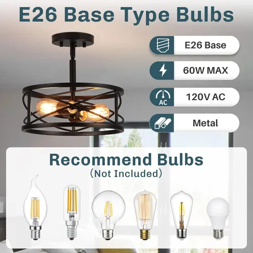 Vista 3 de mavcadonf Lámpara de techo semiempotrada de 2 luces, de 14 pulgadas, industrial y moderna, con jaula de metal, lámpara de techo con acabado