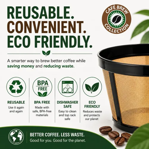 Vista 6 de CAFE BREW COLLECTION - Filtro de café reutilizable para cafeteras y cafeteras Black & Decker, de 8 a 12 tazas, acero inoxidable permanente, sin BPA