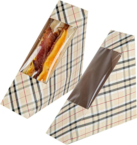 Vista 9 de Restaurantware -Cafe Vision Cajas de papel sándwich de 4.8 x 2.8 pulgadas, 200 cajas medianas de cuña tipo sándwich - con ventana, desechables, Azul