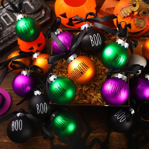 Vista 6 de Karenhi 16 adornos de bola de Halloween para árbol, decoraciones de Halloween de 2.4 pulgadas, decoración colgante de plástico para árbol y fiesta