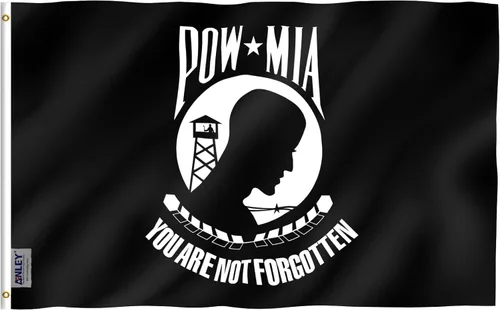 Vista 9 de Anley EverStrong Series - Bandera bordada Pow Mia de 3 x 5 pies, cabecera de lona bordada y resistente, 4 filas de costuras de cerradura, bandera