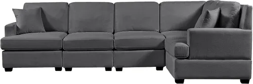 Vista 6 de Sofá modular modular de 88 pulgadas en forma de L para sala de estar, sofá esquinero moderno de 5 asientos con 2 cojines para apartamento, oficina