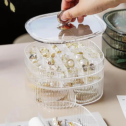 Vista 2 de Joyero, organizador de joyas de acrílico de 3 capas con asa, cajas de joyería transparentes para mujeres y niñas, organizador de maquillaje, soporte