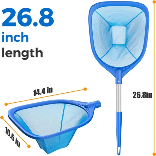 Vista 2 de Mowend Red de desnatador de piscina de 26.8 pulgadas, red de rastrillo de hojas con poste de aluminio fino para limpieza rápida de estanques Azul