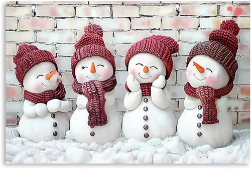 Vista 7 de Arte de Lienzo de Pared de Navidad Rosa - Juego de 4 Muñeco de Nieve, Ciervo, Árbol de Navidad y Camión Póster de Arte de Navidad - Pintura Estética