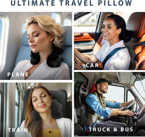 Vista 2 de Total Pillow Almohada de viaje y avión – Almohada de cuello de microcuentas – Almohada cómoda para cuello, cabeza, espalda y soporte lumbar – Cojín