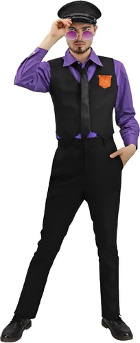 Vista 3 de C-ZOFEK Disfraz de cosplay morado para hombre, disfraz de Halloween con sombrero y gafas