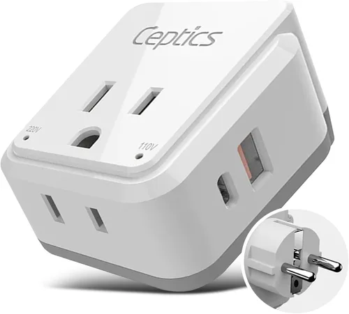 Vista 10 de Ceptics - Adaptador de enchufe para Reino Unido, Irlanda, Hong Kong, enchufe de corriente internacional con USB y USB-C - 2 tomas de EE. UU., QC 3.0