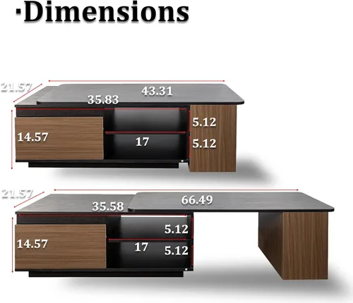 Vista 10 de Mesa auxiliar extensible rectangular de 48 a 66 pulgadas con cajones
