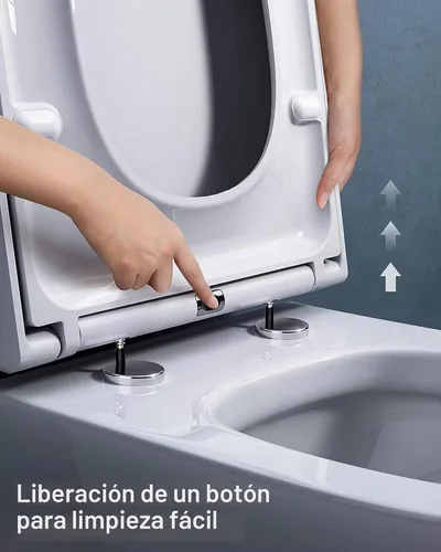 Vista 3 de Asiento de inodoro de cierre suave y enganche rápido alargado - Asientos de inodoro resistentes ajustables con bisagras de acero inoxidable