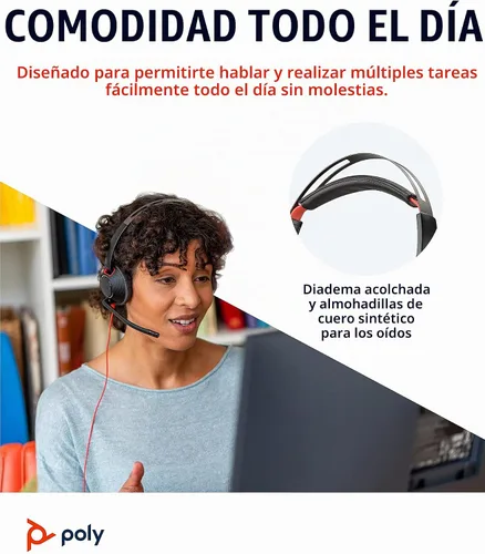 Vista 5 de Poly Blackwire 5220 (Plantronics) - Audífonos estéreo de cable con conexión USB-A y 3.5 mm y micrófono Boom para computador, conecta a tu PC, Mac