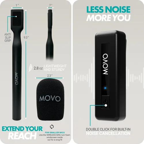 Vista 3 de Movo Micrófono inalámbrico Mini DI Ultra Compact Wireless Lavalier para iPhone con adaptador de mano WMX-HM - Micrófono de solapa con soporte