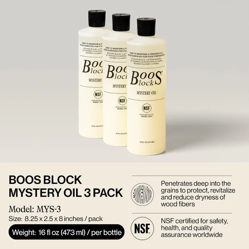 Vista 2 de John Boos Paquete de 3 aceites misteriosos, juego de cuidado de grado alimenticio, 16 onzas, fórmula de mantenimiento totalmente natural