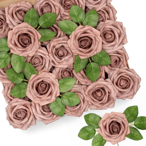 Vista 9 de Mocoosy - 50 rosas artificiales, rosas artificiales para decoración de Halloween, rosas de espuma de tacto real a granel con tallo gótico, ramo