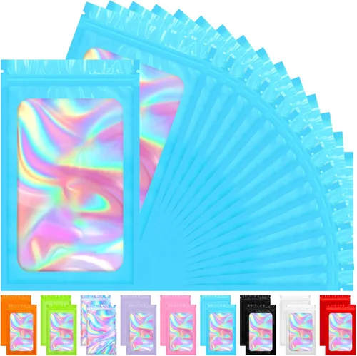 Vista 16 de 100 bolsas holográficas de tereftalato de polietileno, bolsas transparentes resellables, bolsa a prueba de olores, bolsa para pulseras, decoraciones