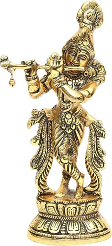 Vista 8 de KridayKraft Lord Krishna Estatua de metal, Krishna Murti tocando la flauta para Temple Pooja, decora tu hogar, oficina y regalo a tus familiares