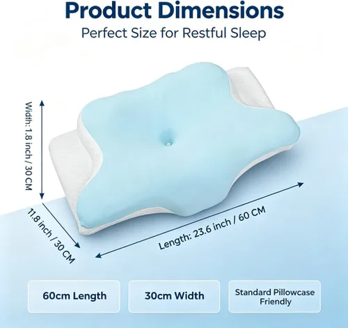 Vista 4 de Almohada cervical de espuma viscoelástica con contorno de mariposa, almohada ortopédica de apoyo para el cuello para dormir de lado y de espalda