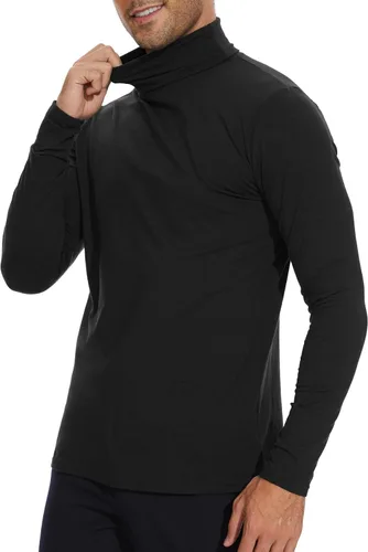 Vista 4 de Camisetas de manga larga para hombre, cuello alto, ajustadas, ligeras, básicas, clásicas, sin botones