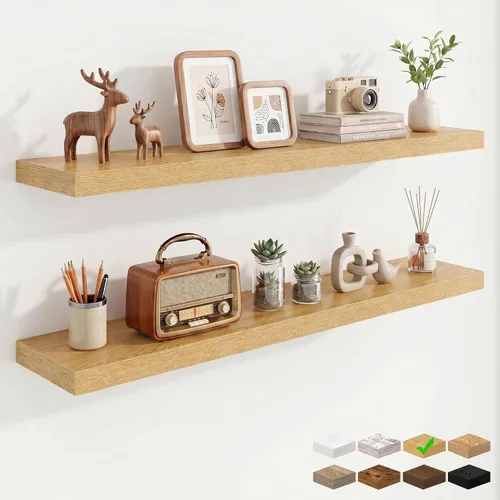 Vista 85 de Marsmiles 12in Depth Floating Shelves, 12x12x1.4, Rustic Brown, Set of 3 Marrón rústico