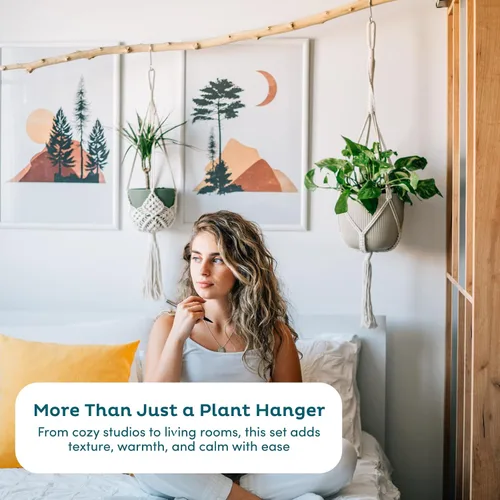 Vista 6 de Nook Theory Paquete de 4 Colgadores de Macramé para Plantas con 8 Ganchos - Macetas Colgantes para Plantas de Interior, Colgadores de Macramé Boho
