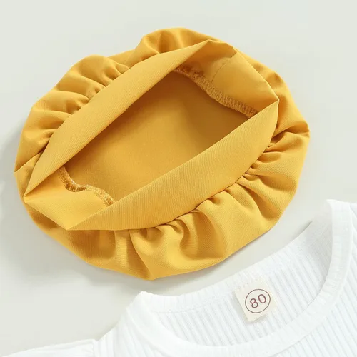 Vista 3 de Ayalinggo Conjunto de ropa para niños y niñas pequeñas, con volantes, manga acanalada, camiseta acanalada, falda acampanada, cinturón, sombrero