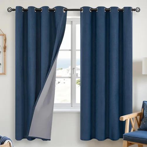 Vista 51 de YoungsTex - Cortinas opacas de lino para dormitorio, oscurecimiento de la habitación, cortinas con textura de lino, paneles con aislamiento térmico