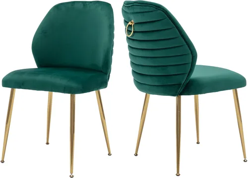Vista 3 de Juego de 2 sillas de comedor tapizadas, modernas de terciopelo de mediados de siglo con respaldo de ala y patas de metal dorado, cómoda silla