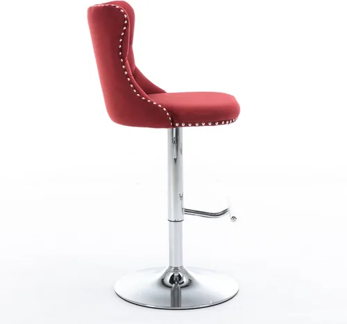 Vista 5 de Taburetes de bar giratorios de terciopelo ajustable con altura del asiento de 25 a 33 pulgadas, taburetes de bar con base cromada con respaldo