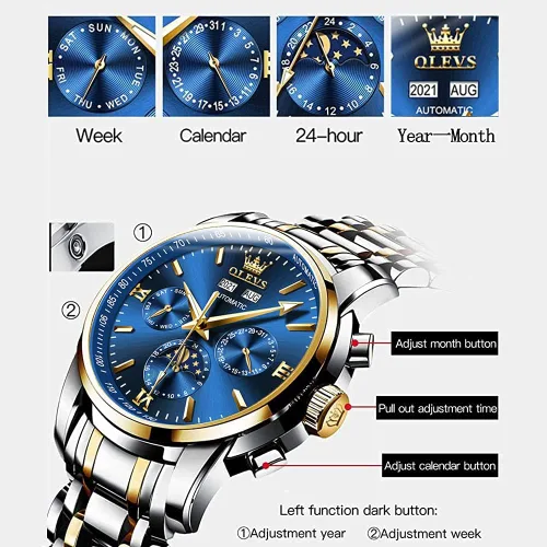 Vista 6 de OLEVS Reloj automático para hombre mecánico de cuerda automática reloj de pulsera clásico de acero inoxidable fecha impermeable puntero luminoso