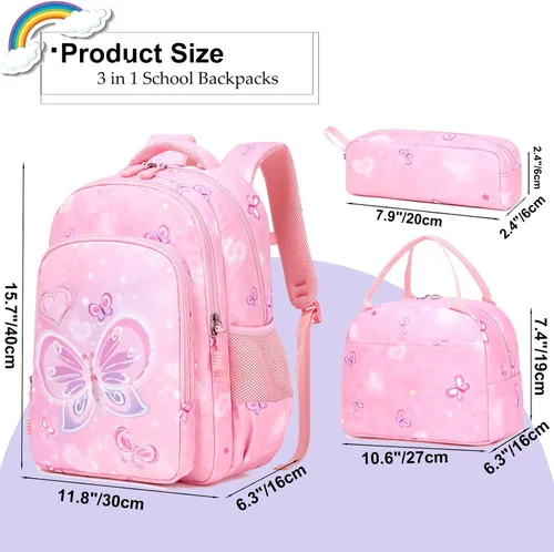Vista 43 de Juego de mochila para niñas con diseño de unicornio, mochila escolar para niños, mochila para libros para niñas, set 3 en 1, regreso a clases