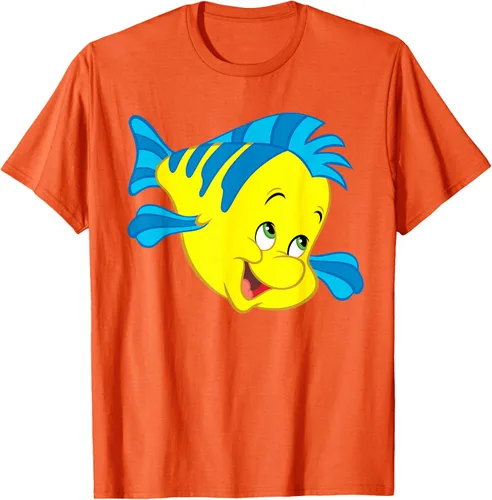 Vista 104 de Disney Camiseta de disfraz de cara grande de la Sirenita Flounder Sidekick
