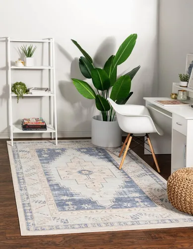 Vista 18 de Unique Loom Whitney Collection - Alfombra rectangular de 2 pies 2 pulgadas x 3 pies 1 pulgadas, color azul francés/beige)