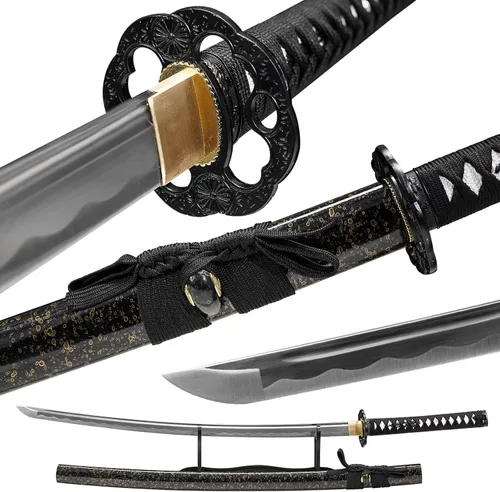 Vista 8 de Wuton Espada Katana real afilada 1060 de acero de alto carbono, espada samurái real de espiga completa lista para batalla, espadas samuráis