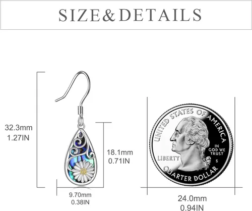 Vista 4 de CRMAD Aretes de colibríabejahojasgirasolmargaritalibélularosaflor de loto de plata esterlina filigrana lágrima aretes de concha de abulón para mujer