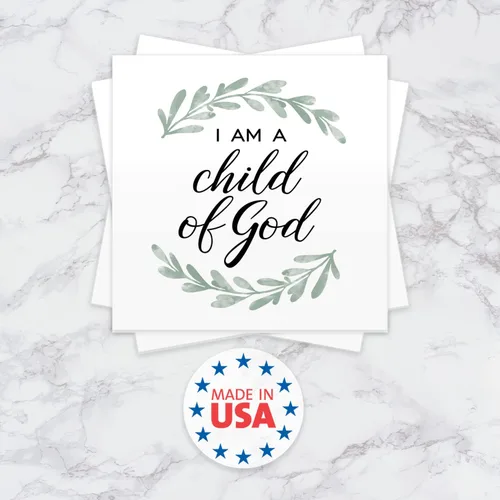 Vista 6 de Servilletas de bebida Child Of God / 48 servilletas de cóctel cristianas/diseño moderno de ramas de olivo religiosas / 4 3/4 pulgadas x 4 3/4 Hijo
