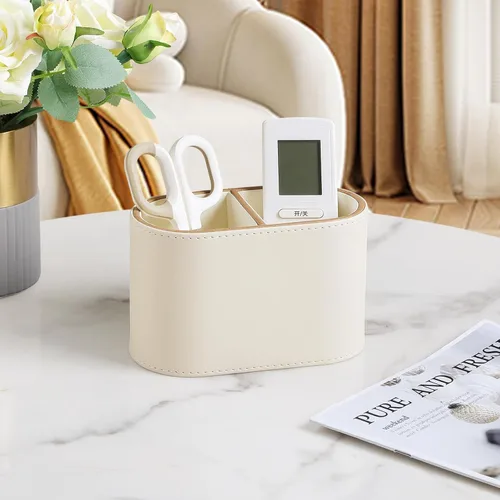 Vista 5 de Soporte para bolígrafo de piel sintética para escritorio, pequeño soporte de control remoto, taza de lápices, organizador de escritorio