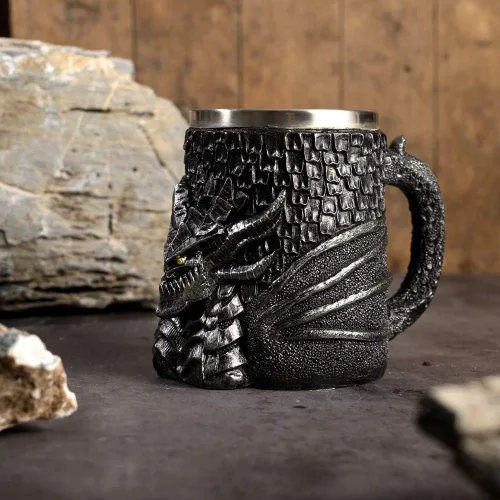 Vista 4 de Taza medieval de cerveza de dragón, taza de café de acero inoxidable para coleccionista de dragones, decoración de fiesta temática, taza de jarra