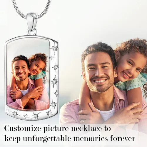 Vista 2 de Fanery Sue Necklace with Picture Inside, Picture Necklace Personalized Photo Custom Dog Tag Necklace Chain Jewelry Military Pendant Memorial Gifts