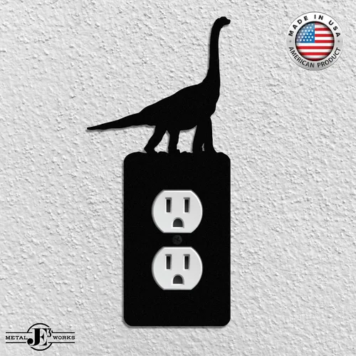 Vista 2 de Brachiosaurus Dinosaur - Placa de pared dúplex individual (potencia única, negro) American Steel Decorative Electrical Covers, 1-gang Outlet