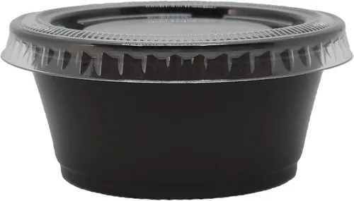 Vista 2 de Vasos negros para porciones con tapas transparentes, vasos de plástico desechables para preparación de comidas, control de porciones, aderezo