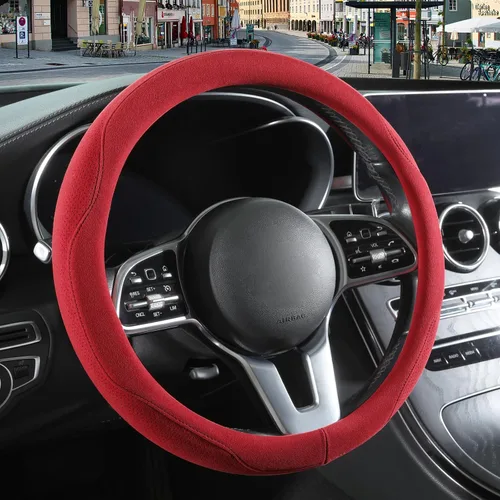 Vista 13 de Funda para volante en forma de D de gamuza negra de 13.5 a 14 pulgadas Warm in Winter and Cool in Summer, Small Felt Car Accessories, Breathable