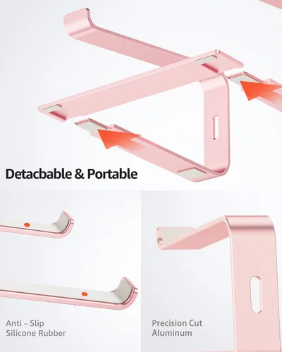 Vista 6 de Urmust Soporte elevador de aluminio para computadora portátil compatible con MacBook Air Pro, Dell, HP, Lenovo Samsung, Alienware todas las Oro Rosa