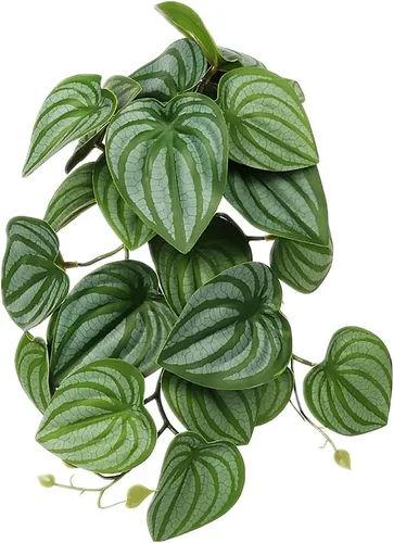 Vista 14 de Plantas de Reptiles para Terrario, Decoración de Hábitat de Anfibios Plantas Colgantes Artificiales con Ventosa - Alocasia Terciopelo Negro Falsa