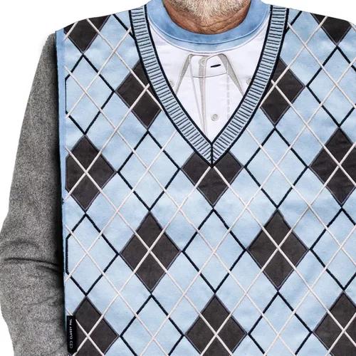 Vista 2 de Baberos para adultos para hombres, protectores de ropa para comer, babero de tela de toalla para adultos mayores, diseño bordado, impermeable