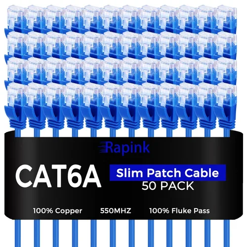 Vista 8 de Rapink Cables de conexión Cat6a 0.5 pies (Paquete de 10) Cable de par trenzado Cat6a delgado, Cable de conexión Ethernet Cat6a de 10G de soporte